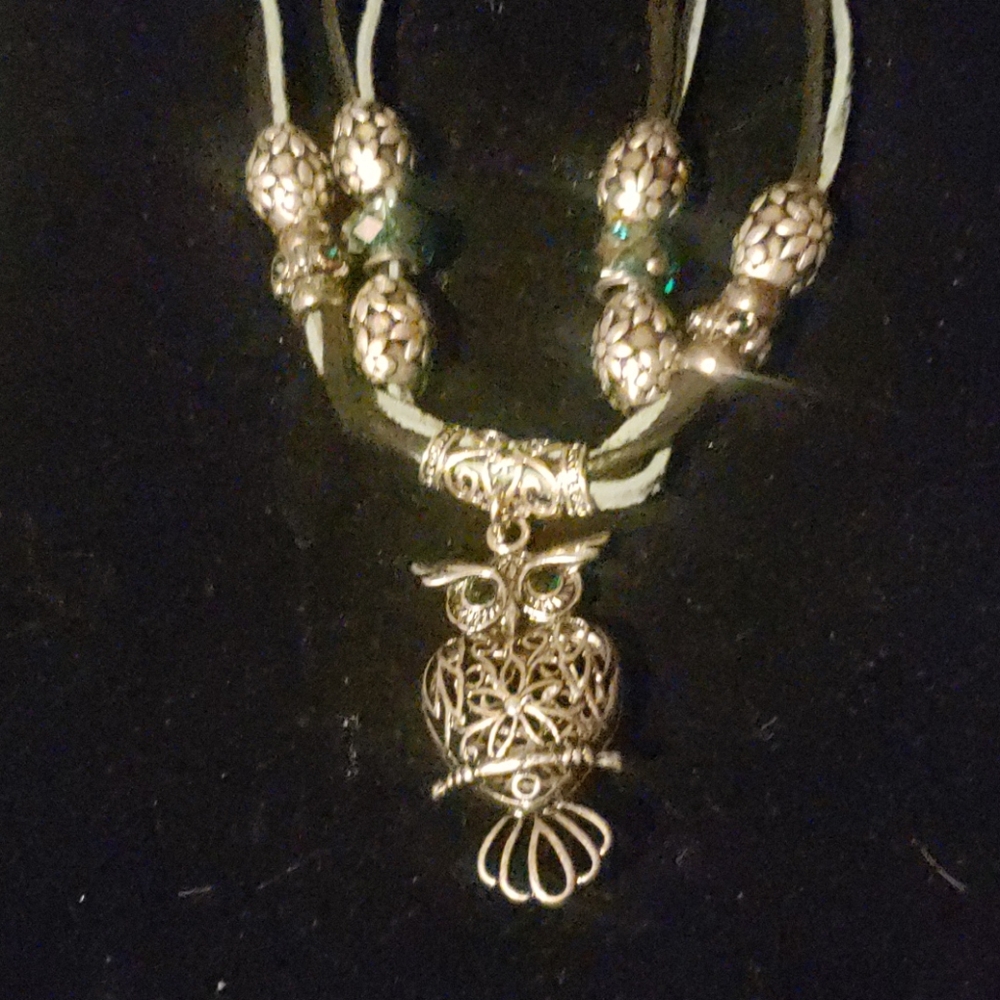 Silvertone Filigree Owl Pendant Necklace
